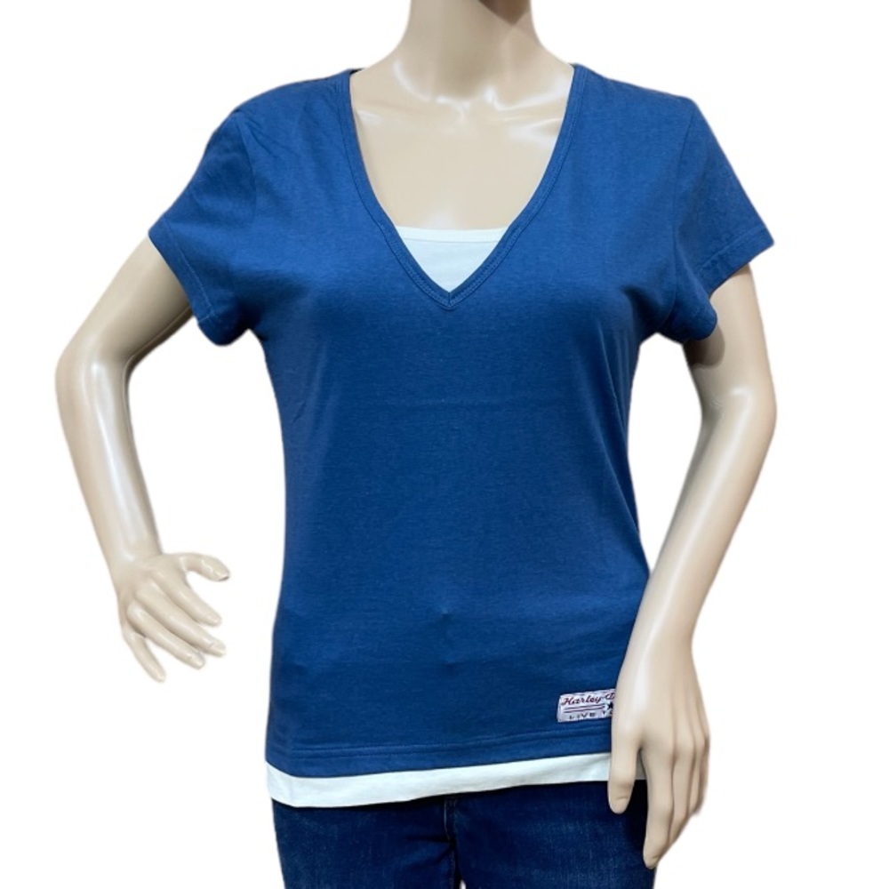 NWT HARLEY-DAVIDSON Blue Cap Sleeve Women’s Tee Shirt Size Medium